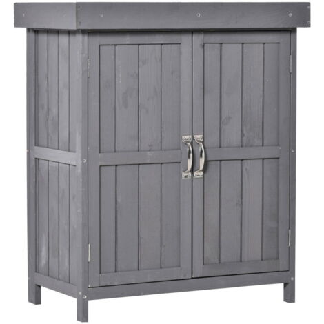 Armoire De Jardin Armoire D'équipement Résistant Aux Intempéries En Bois De Sapin, Double Porte, 2 Compartiments, Gris Foncé, 74 (1/4)