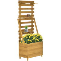 Plate-bande surélevée avec treillis, bac à plantes avec 3 étagères, bac à fleurs avec treillis, pour plantes grimpantes, en bois