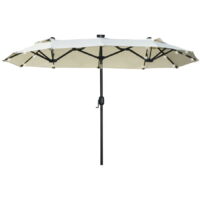 Parasol double inclinable avec 35 LED solaires acier beige 2,92x1,50 m