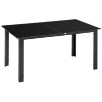 Table de jardin, table à manger de jardin pour 6 personnes, table de patio avec plateau en verre, table de fête en aluminium, ta