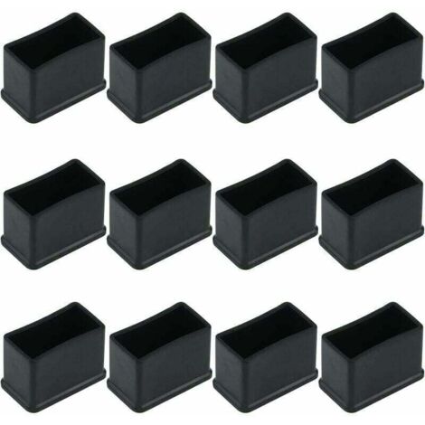 12 Stück rechteckige Schutzkappen aus Gummifilz für Tisch- oder Stuhlbeine – Schwarz, 15 x 30 mm.