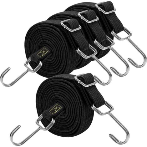 Verstellbare schwarze Gummi-Bungee-Gurte mit Haken, 300 cm lang, für Gepäck, Dachgepäckträger, Planen, bewegliche Fracht, Camps, Planen, 4er-Pack