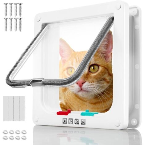 Katzenklappe aus ABS-Acryl, Katzenklappe für den Innenbereich für Hunde, Katzenschiebetür mit Erkerfenster, 4-Wege-Magnet-Katzentür, Katzeneingang, Haustiertür, Weiß (1/4)