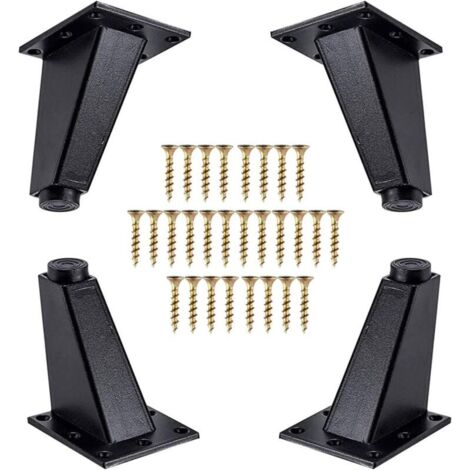 4 Stück Möbelbeine, schräge Möbelbeine aus Aluminiummetall, Sofabeine als Ersatz für Schrank, Sofa, Tisch, Kommode, Befestigungsschrauben im Lieferumfang enthalten, Schwarz, 80 mm (1/4)