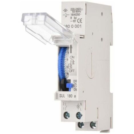 Uhr, Glocke und Timer, 24-Stunden-mechanischer Timer, Schienenmontage, eingebaute Batterie, AC220–240 V – SUL180a, mindestens 15-Minuten-Timer