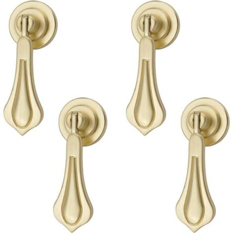 4er-Pack Schrankgriffe aus massiver gebürsteter Zinklegierung in Tropfenform mit Befestigungsschrauben für Schränke, Schubladen, Türen und dekorative Möbel (geschnitzte Blattform in Gold)