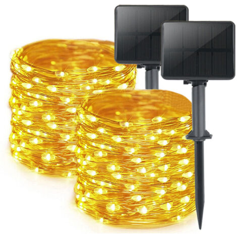2er-Pack Solarleuchten für den Außenbereich, 16 m wasserdichte Lichter, 160 LEDs, 8 Modi, Dekoration für Garten, Terrasse, Hof, Weihnachten, Hochzeitsfeier, Warmweiß (1/4)