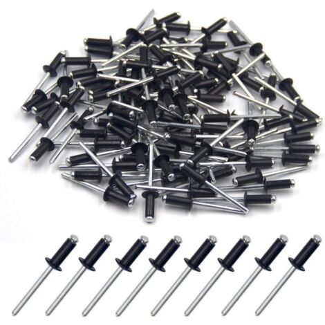 100 Stück Aluminium Blindnieten 4,8 x 12 mm, offene Endnieten, Popnieten, 100 Stück (Schwarz) (1/4)