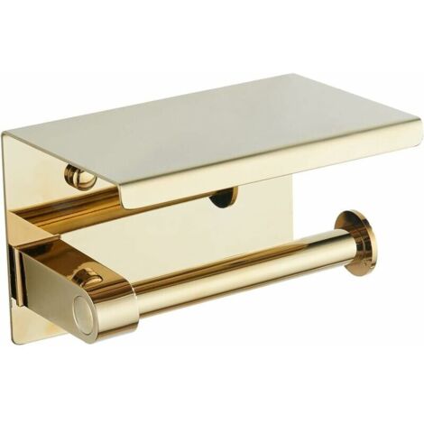 Goldener Toilettenpapierhalter, Toilettenpapierhalter aus Edelstahl 304 mit Ablage, Wandmontage, Toilettenpapierhalter für Badezimmer (Gold)