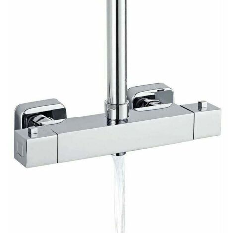Monoblock-Brausebatterie, thermostatische Duschbatterie mit 2 Ausgängen, oberer Ausgang 3/4 (26,4 mm) und unterer Ausgang 1/2 (21 mm), quadratisch, Messing, Chrom