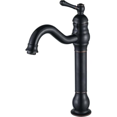 Vintage Schwarzer Badezimmer-Wasserhahn – 360° schwenkbarer hoher Waschtisch-Mischhahn mit 60 cm Schlauch
