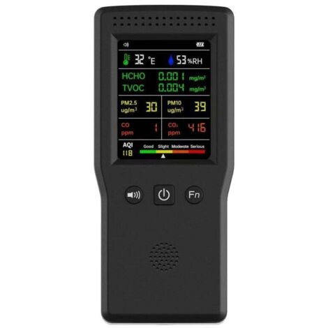 9-in-1-Luftqualitätsmessgerät, CO2, CO, PM2,5, HCHO, TVOC, Temperatur, Luftfeuchtigkeit, LCD-Display für die Luftqualität zu Hause, Schwarz