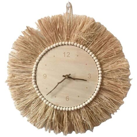 Wanduhr im nordischen Stil, handgefertigt, Bast, geräuschlos, für Wohnzimmer und Schlafzimmer, Wanddekoration