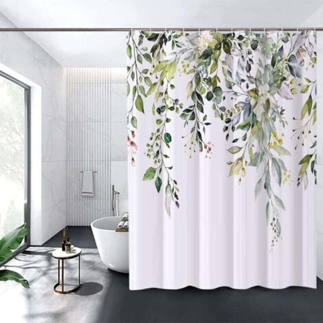 Duschvorhang mit Blumenmuster, wasserdicht, maschinenwaschbar, schnelltrocknender Duschvorhang aus Polysiloxan, 180 x 180 cm, (grün) für Badezimmer oder Toilette