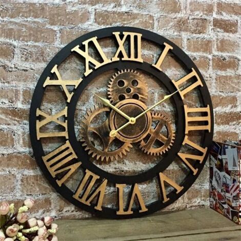 Kreative, stille Wanduhr im Retro-Stil mit 3D-Industriegetriebe im europäischen Stil, Persönlichkeitskunst, 30 cm dekorative Uhr für das Wohnzimmer