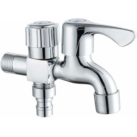 Doppelkopf-Waschmaschinen-Wasserhahn, Badezimmer-Waschmaschinen-Wasserhahn für Waschmaschine, Geschirrspüler, Absperrventil, Wasserhahn mit zwei Ausgängen für Garten, Haushalt und Industrie