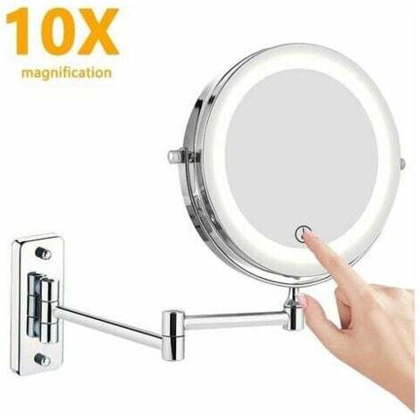 LED-Kosmetikspiegel, 1x/10, Wandmontage, doppelseitig, 360° schwenkbarer Schminkspiegel, faltbarer Kosmetikspiegel, Make-up-Spiegel, verchromtes Metall, für Badezimmer