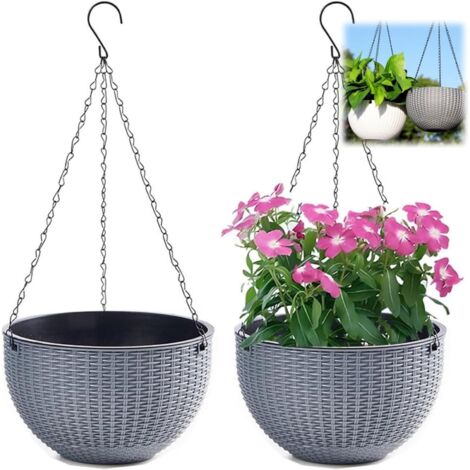 2er-Set hängende Blumentöpfe mit Edelstahlkette, hängende Blumentöpfe für den Balkon drinnen und draußen und hängende Blumentöpfe (Kaliber 21 cm, Silber)