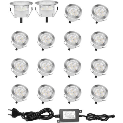 Set mit 16 LED-Einbaustrahlern für Holzterrasse, wasserdicht IP67, Einbaustrahler für den Außenbereich, 0,6 W DC12 V, weißes Licht, Mini-Lampen-Set für Wege, Treppenstufen, Decken [Energieklasse A+] (1/5)