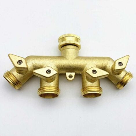 Schlauchverteiler (4-Wege), Messing-Bewässerungs-Vierwege-Splitteradapter Kugelhahn-Wasserhahnanschluss (1/4)