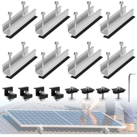 8 stücke Aluminium Solar Panel Klammern PV Solar Panel Montage Halterung Flache Dach (1/4)