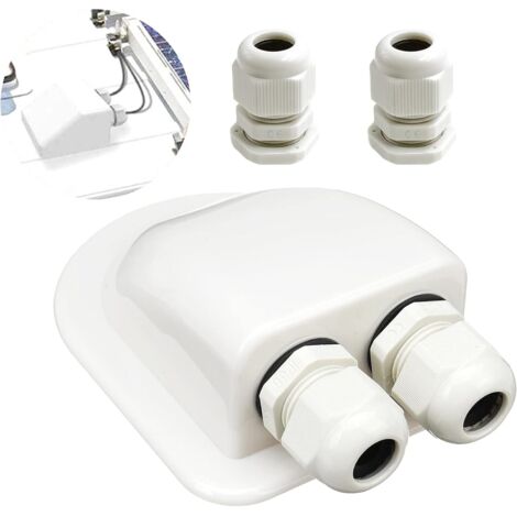 Roof Cable Entry, Double Cable Entry Gland Box, Solar Cable Entry Cable Gland, Waterproof, with 2 Ports, for Solar Satellite Air Conditioning Motorhome,RV, Caravan, Marine, Boat, Cabin, White (1/5)