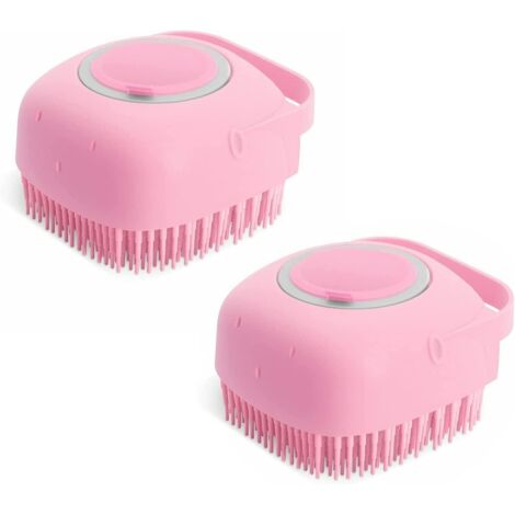 2 Pack Soft Silicone Dog Bath Brush, Pet Shampoo and Massage Dispenser, Pet Grooming Comb, Pink (1/5)
