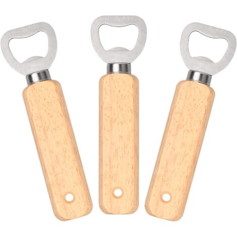3 Pieces Beer Bottle Opener, Wooden Beer Bottle Opener, Stainless Steel Bottle Opener with Handle, Personalized Beer Bottle Opener, for Home, Kitchen, Bar, DIY Gift (1/5)
