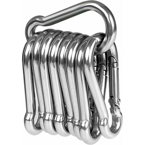 10 stainless steel carabiners, carabiners with clip closure, high-quality steel carabiners for all pulling tools and handles with an eyelet