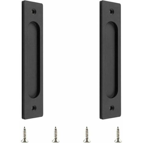 2 Pcs Rectangular Recessed Sliding Door Handles Matte Black Aluminum Alloy with Mounting Screws for Sliding Barn Door