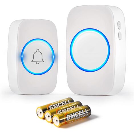 Wireless Doorbell Outdoor Waterproof 300 Meters, IP44 Waterproof Electronic Doorbell, Doorbell Kit with Plug-in Receivers, 60 Melodies at 5 Volume Levels for Home Office, White