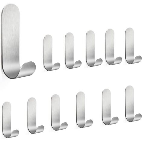 CCYKXA 12 Pack SUS304 Stainless Steel Self Adhesive Wall Hooks No Drilling Waterproof Rustproof Towel Holder for Bathroom Kitchen Silver (1/5)
