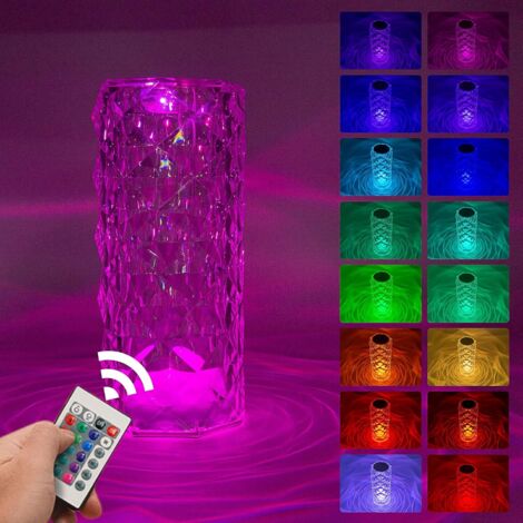 LED Crystal Table Lamp, Touch Dimmable, Crystal Lamp with Remote Control, Modern Wireless Acrylic Diamond Bedside Lamp 16 Colors/4 Modes for Bedroom Living Room (1/5)