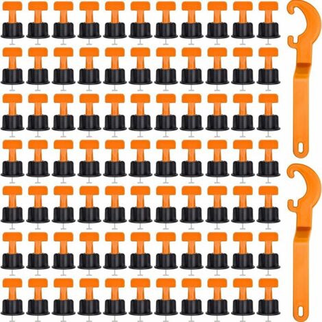 100 Pcs Tile Leveling System, Reusable Tile Leveling System for Tiles, Ceramic Tiles, Wood Panels with 2 Special Wrenches, Fonepro,