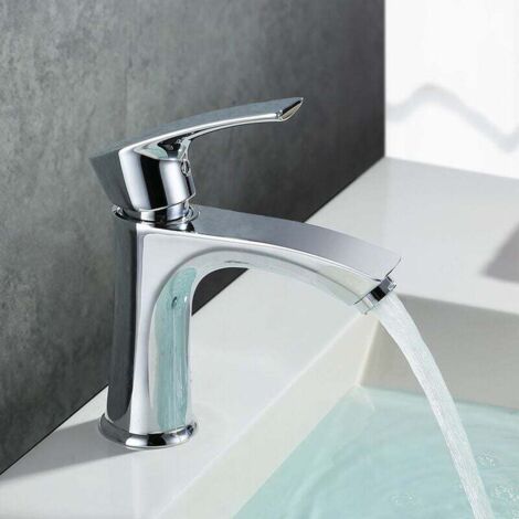 Basin faucet single lever mixer body made of chrome-plated brass bathroom faucet faucet for bathroom, basin faucet made of brass, height 155 mm (1/5)