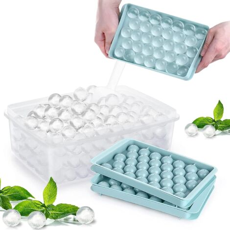 ® 2 Pcs Round Ice Cube Tray, Ice Cube Molds MINI Ball Ice Cube Trays, Ice Ball for Freezer, 2 Pattern x 66pcs Cocktail Ice Cubes, Suitable for Ice Bucket,Whisky,Tee(Blue2) (1/3)