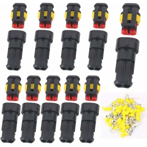 Waterproof Connector 12V Electrical Waterproof Connector Male and Female 1.5mm Terminals Waterproof Electrical Cable Connector for Motorcycle Car Truck (2 Pin 10pcs) (1/4)