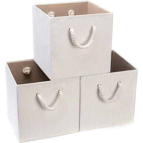 3 Pack Foldable Storage Box with Handle,Without Lid Storage Boxes,for Towels,Books,Toys,Clothes,33x33x33cm (Beige) (1/5)