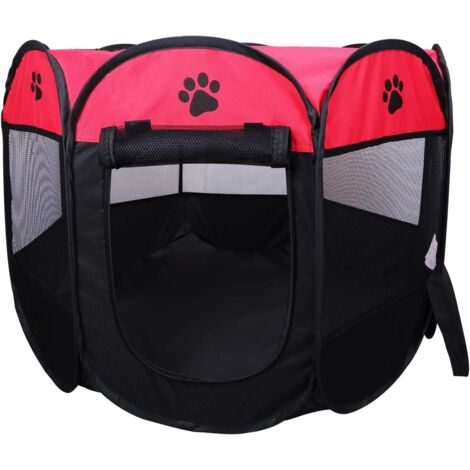 Foldable Pet Tent 8 Pieces Mesh House Portable Foldable Running Cage for Puppy Play Fences for Dogs Dogs Cats Rabbits Kennel (77cm 56cm,Red) (1/5)