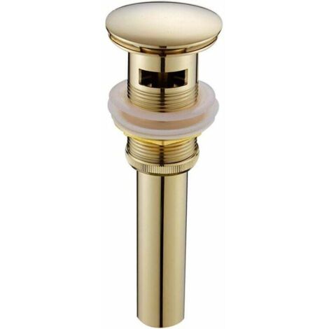 Modern Pop-up Retro Sink Drain Stopper Click-clack Drain with Overflow Gold Brass Universal Sink Drain Valve Basin Siphon with Polished Overflow Hole - with Overflow (1/2)