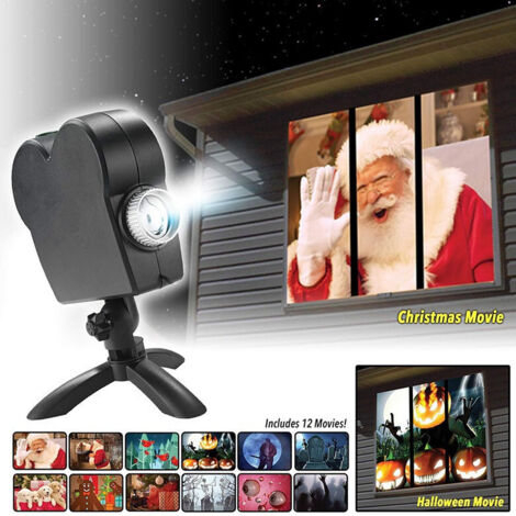Christmas Halloween LED Holographic Projector Window Projector Holographic Projection Lamp, 12 Film Festival