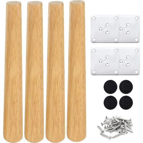 Set of 4 Wooden Furniture Legs 25 cm Bed Leg Right Coffee Table Leg Kitchen Furniture Legs Walnut Finish with Installation Accessories for Armchair, Bedside Table, Wardrobe, Drawer etc