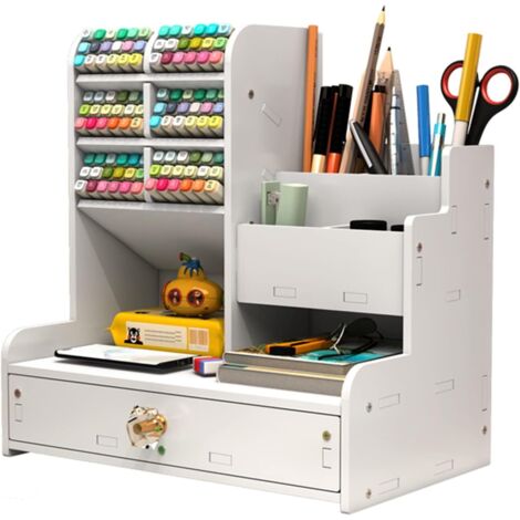 Desk Organizer, Pen Holder Desk Storage Drawer Multifunctional Stationery Desk, Desk Organizer Storage with Drawer Pen Holder for Home, School, Office. (BP-17)