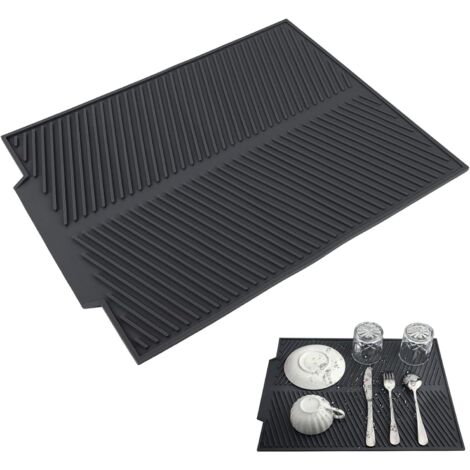 Silicone Dish Drying Mat Reusable Eco-Friendly Dish Drying Mat Non-Slip Dishwashing Silicone Drainage Pad,44x33cm(Black)