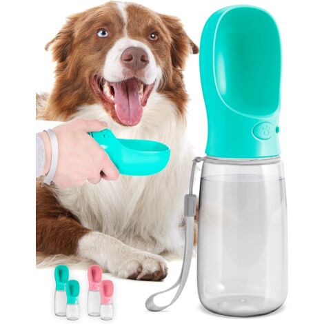 Dog Water Bottle, Leakproof Portable Puppy Water Dispenser with Feeder for Pets, Outdoor Walking, Hiking, Traveling (550ML, Blue)
