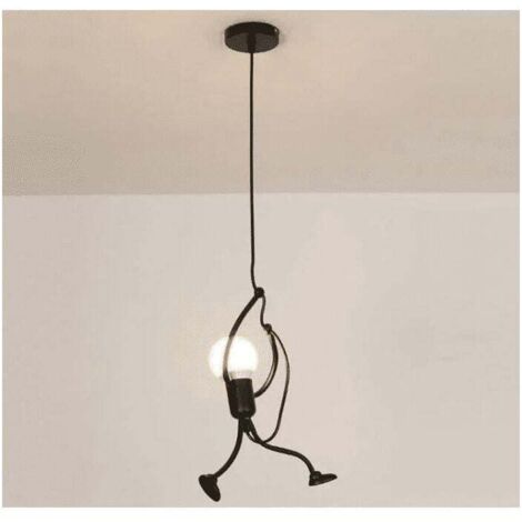 Modern Pendant Light Creative Iron People Cartoon Design Hanging Lamp for Kids Bedroom Bedside Living Room Attic Black (1/5)