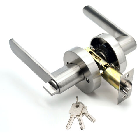 Lock Size 60/70mm, Round, Silver，Qrity Door Lever Handle Lock, Aluminum Alloy Door Handle for Bedroom, Locker Room, Storage Room and Office Use,