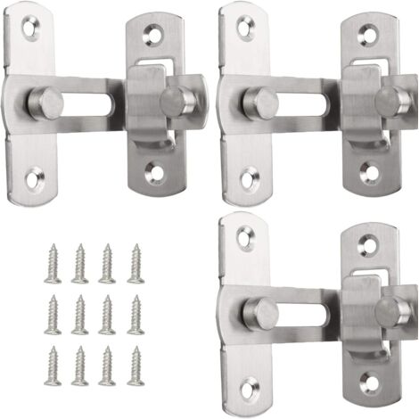 90 Degree Door Hasp Lock, 3pcs Stainless Steel Door Buckle Lock, Security Sliding Lock, Door Latch, Toggle Lock, Right Angle Lock for Pet Cage Door and Window (1/5)