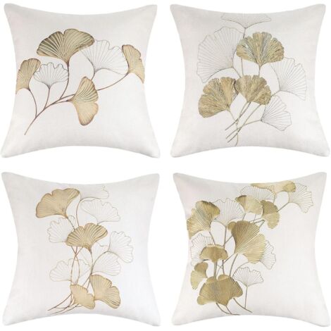Cushion Cover 40X40 Ginkgo Biloba Leaves Polyester Set of 4 Autumn Plants Decorative Sofa Cushion Cover Soft Outdoor Cushions for Living Room Garden (Faux Linen) (1/5)
