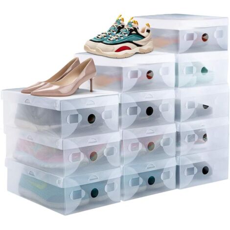 12Pcs Stackable Shoe Box Storage Clear Breathable Plastic Shoe Box with Front Door 28189.5cm for Sneakers bis size 39 (1/5)
